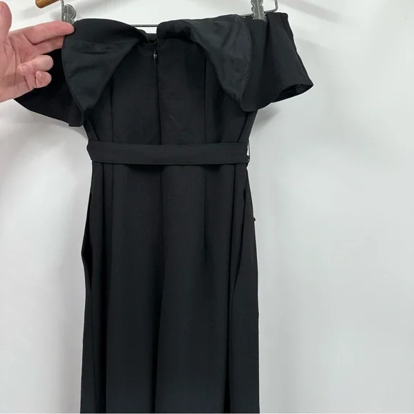 ARITZIA Babaton Black Flutter Jumpsuit Sz 8 Self Tie Belt Resort Party Pretty - Picture 10 of 16